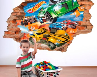Hot Cars 3D Wall Decal, Hot Race Wall Sticker, A Lot of Cars, Wall Tattoo, Wall Art, Decor