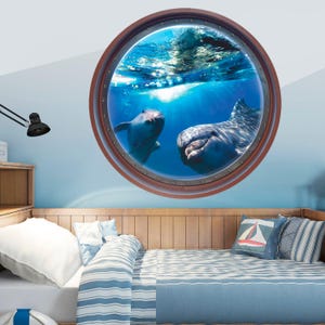 Delfin Wandtattoo: Ozean Bullauge Aufkleber, Marine Decor