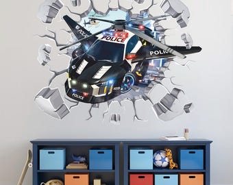 Police Car Helicopter Wall Decal: Chase Scene Wall Art