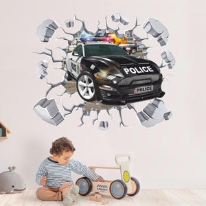 Naklejka ścienna Policja, Naklejki ścienne Samochody policyjne, Pościg policyjny, Wyścig, Tatuaż ścienny, Sztuka ścienna, Dekoracja 01