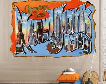 Retro New York City Postcard Wall Decal: Wall Sticker Art