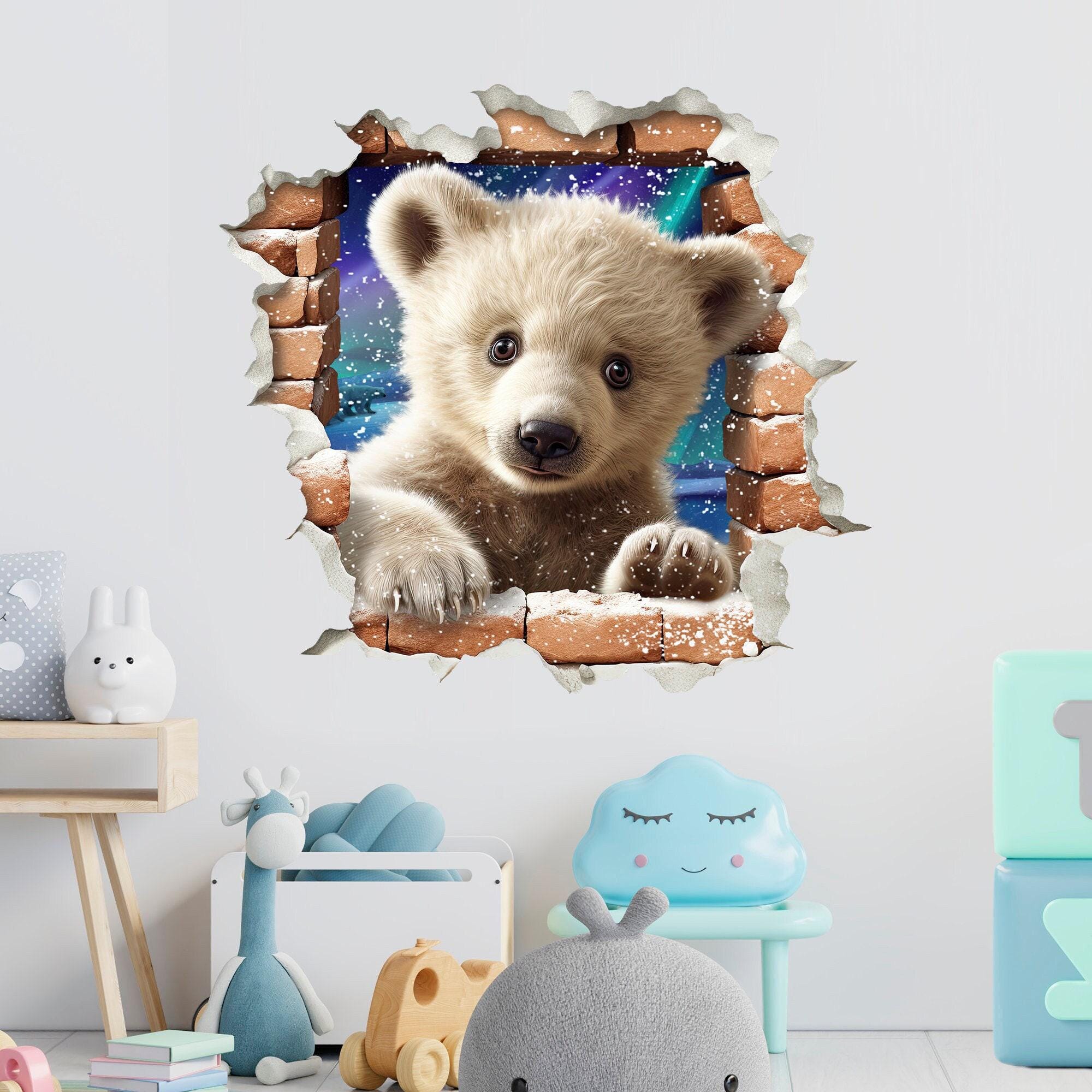 Autocollant Déco 3D "Cool Bear" Ours Polaire - Effet Brillant, Multicolore - Pour Mur, Meuble
