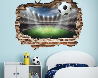 3D Soccer Stadium Wall Decal, Football Field Wall Sticker, Sports Room Decor, Boys Bedroom Art
