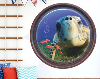 Turtle Porthole Wall Decal: Ocean Wall Art Sticker