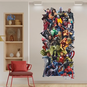 Superheros 3D Wall Decal, Many Superheroes Wall Sticker, Wall Tattoo, Wall Art, Decor 02