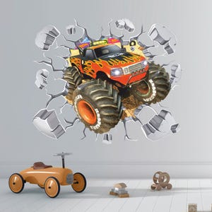 Naklejka ścienna Monster Truck 3D, Naklejka ścienna Monster Truck, Samochód sportowy, Wyścig, Tatuaż ścienny, Sztuka ścienna, Dekoracja SR5