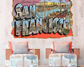 San Francisco Retro Postcard Wall Decal: Wall Sticker Art