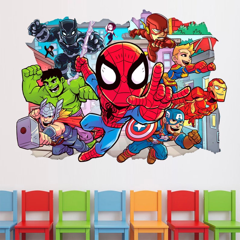 Superhelden Wandtattoo, Kinder Superhelden Wandsticker, Comics Wandtattoo, Wandkunst, Dekor Bild 1