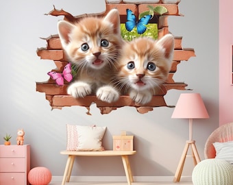 Kitten Wall Decal, Cute Cat Wall Sticker, Cat Wall Tattoo, Nursery Wall Decor, Kids Room Wall Art, Animal Wall Decal