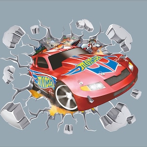 Customs Hot Cars 3D Naklejka ścienna, Hot Race Naklejka ścienna, Fajne samochody, Tatuaż ścienny, Sztuka ścienna, Dekoracja REDHT1