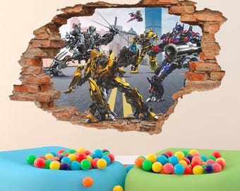 Transformers 3D Wall Decal, Machines Wall Sticker, Wall Tattoo, Wall Art, Decor