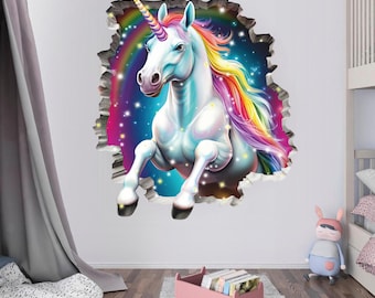 Adesivo murale Unicorno Arcobaleno: Decorazione murale con cavallo fantasy