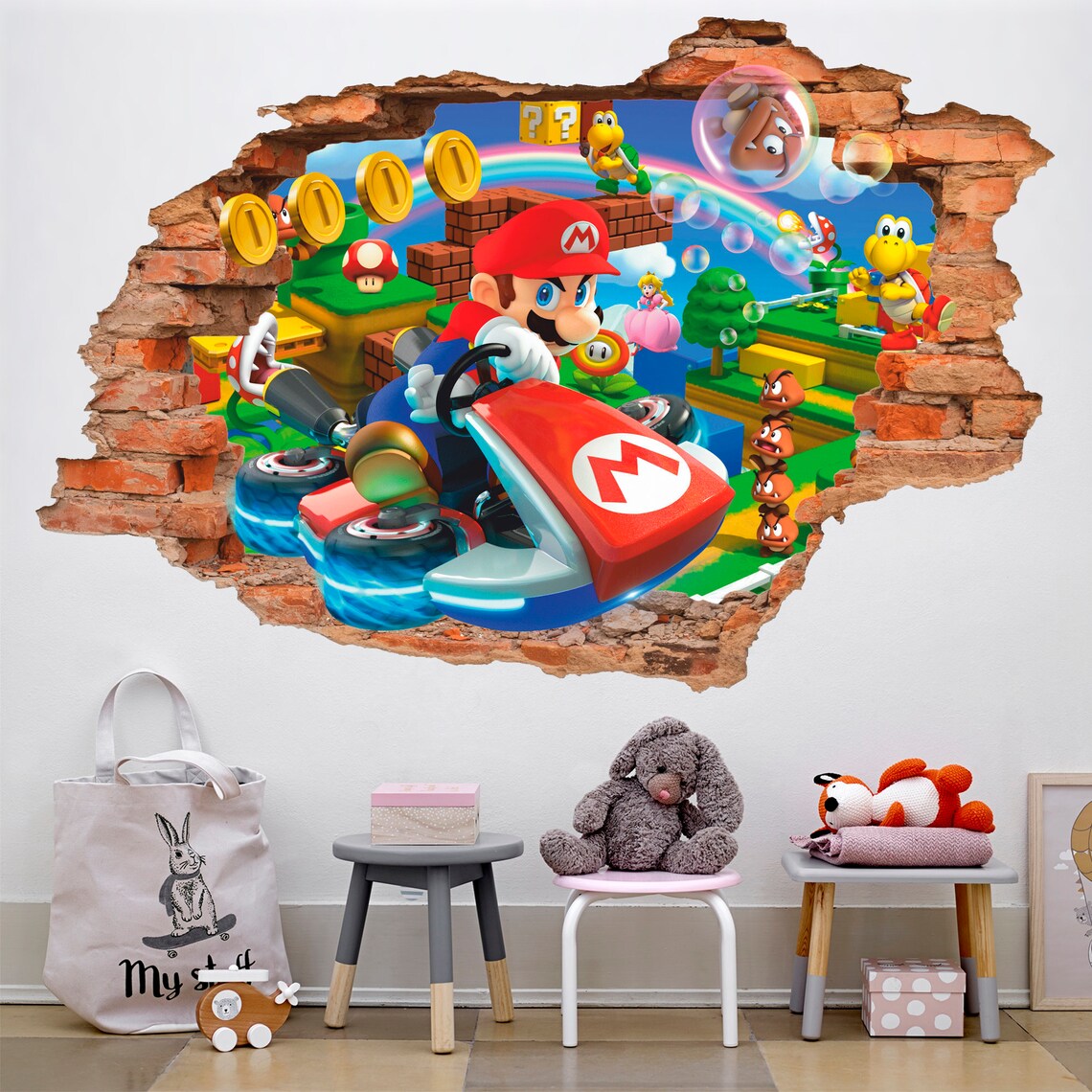 Mario 3D Wall Decal Kart Wall Sticker Removable Vinyl Etsy UK