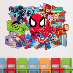 SuperHero Wall Decal, Kids Superheroes Wall Sticker, Comics Wall Tattoo, Wall Art, Decor