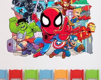 SuperHero Wall Decal, Kids Superheroes Wall Sticker, Comics Wall Tattoo, Wall Art, Decor