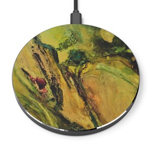 Green Abstract Art Wireless Charger,  QI Wireless Charger Pad,  Original Art Print Phone Charger,  Wireless Charging Pad, Modern Art Gifts