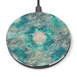 Cargador inalámbrico Boho verde, lindo cargador de android iPhone de oro rosa, accesorios superiores de escritorio de impresión Boho, cargadores Qi para teléfonos inteligentes