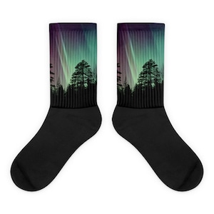 Aurora Borealis Cushioned Bottom Socks, Nature Photography Print Socks, Northern Lights Art, Unique Photo Socks, Nature Lover Gift
