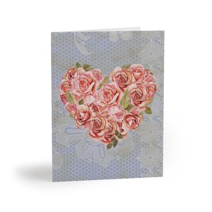 Tarjetas de felicitación de San Valentín con motivos florales, tarjetas de San Valentín vintage, tarjetas de San Valentín a la antigua, tarjetas de amor, tarjetas con rosas y corazones