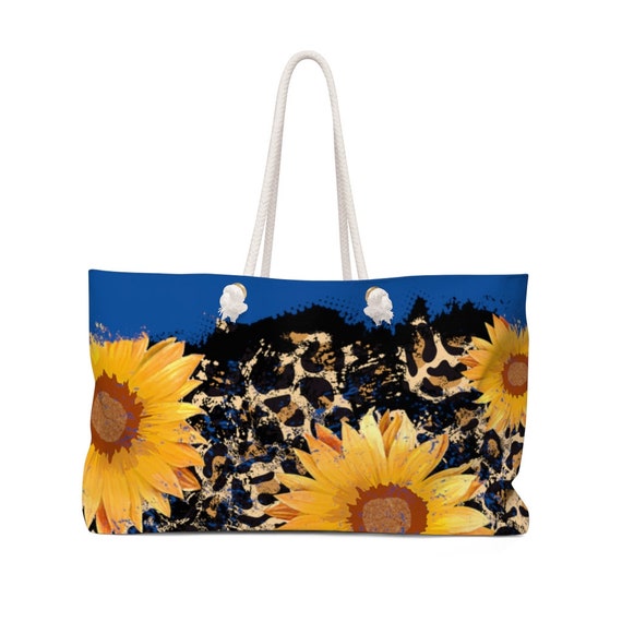 Sunflower Leopard Print Weekender Bag: Floral Travel Tote