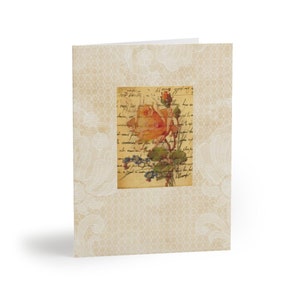 Romantische kaartenset, vintage cadeaus minnaar, wenskaarten met bloemen, antieke kaarten met bloemenprint, rozenkaart