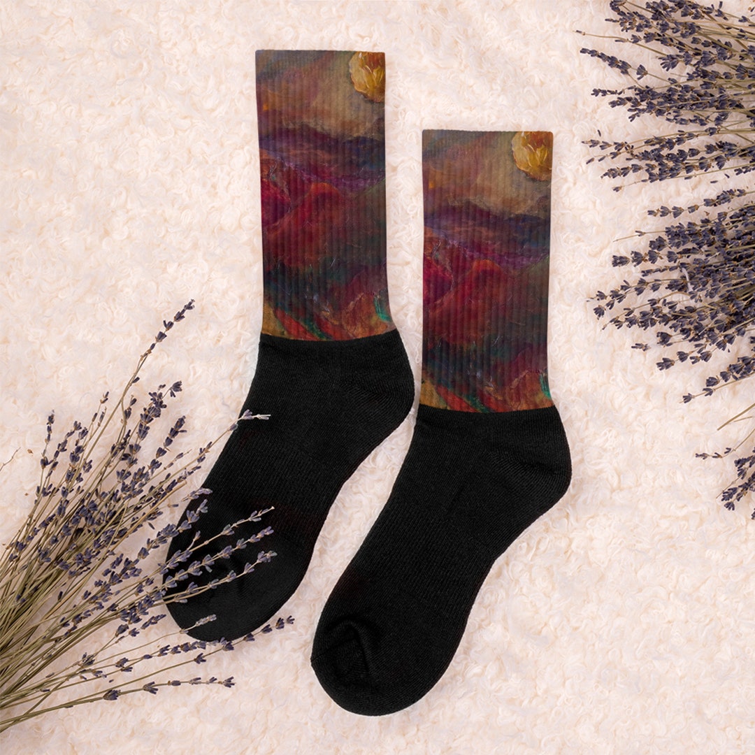 Mountain Art Print Socks, Abstract Art Gifts, Original Art Custom Socks ...