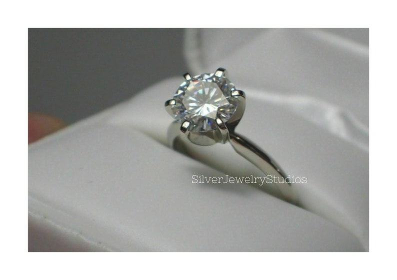 14K White Gold Moissanite Engagement Ring 1.50 CT Solitaire Excellent Round Cut 14K White Gold Moissanite Engagement Ring 1.50 CT Solitaire Excellent Round Cut
