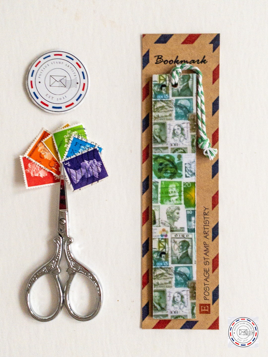 Postage Stamp Bookmarks/postage Stamp Print Paper/5 Colour Choices/handmade 35 X 140mm Bookmark