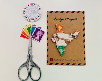India Map Fridge Magnet/Postage Stamp Map/Country Map/Handmade/Postage Stamp Fridge Magnets - 6cm Fridge Magnet