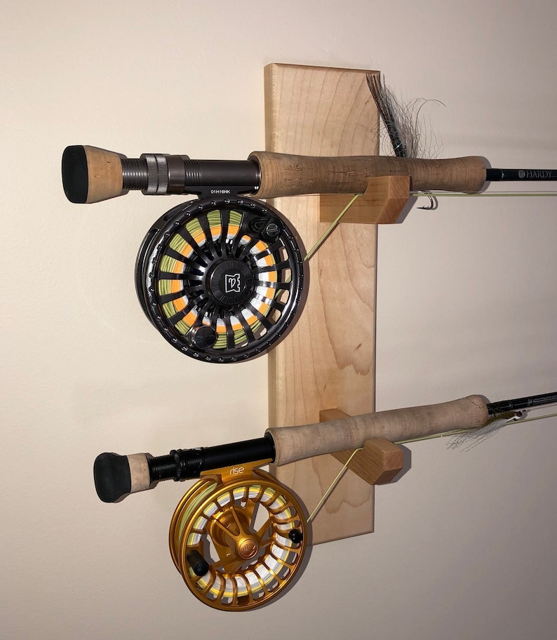 Hardwood Fly Rod Rack: Wall Mounted Fishing Rod Storage - Etsy
