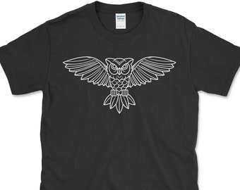 OWL T SHIRT / Owl Top / Owl Shirt / Birds Of Prey Shirt / Night Bird / Barn Owl Wings Open Tee / Cute Womens Shirt Mens Tee
