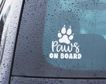 Paws On Board Car Decal – Funny Pet Vinyl Sticker for Dogs & Cats | Animal On Board Sign for Windows, Vans, SUVs | UK Seller