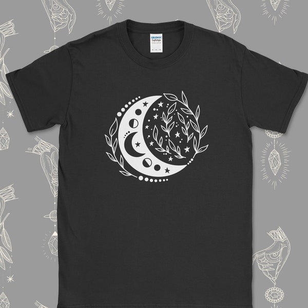 Crescent Moon T-Shirt / Boho Style TShirt / Crystal Shirt / Sun Shirt / Spiritual Clothing / Cosmos Tee / Celestial Top / Astrology T-Shirt