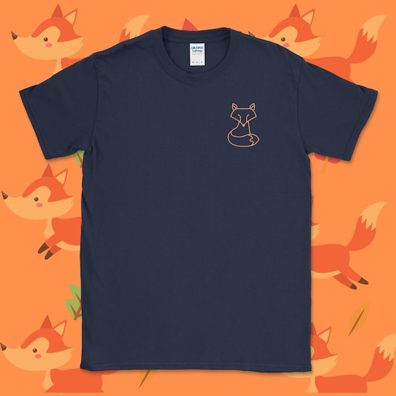 FOX T SHIRT / Fox Top / Cute Fox Tshirt / Vulpine Tee / Orange Fox Chest logo / Mens Womens Natural Cotton Shirt / Navy White Black Grey