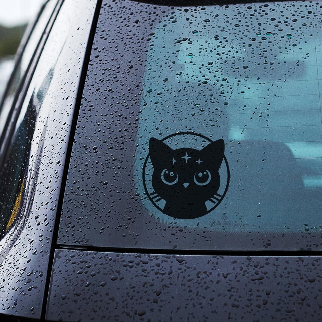 Black Cat Vinyl Decal – Mystical Cat Sticker With Stars | Witchy Car ...