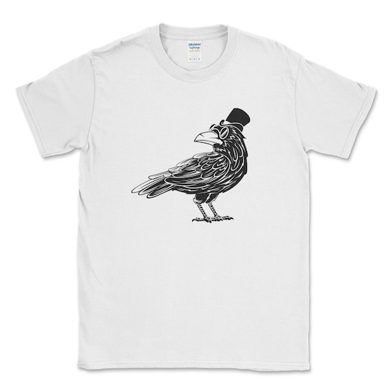 CROW T SHIRT / Crow Shirt / Crow T-Shirt / Crow With Glasses Top Hat / Raven Shirt / Black Bird Rook Tee / Mens Womens TShirt