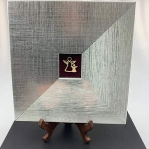 Silver wooden frame  &  Angel in a Gift box 2 Mini Laser cut  Framed Angels Wall decor Small Angels in Silver Metallic frame Blessing gift