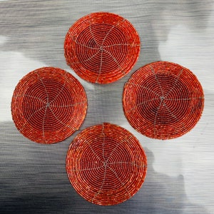 Beaded round coasters  Decorative set of 4 psc Drink coaster Handmade tea cup coaster