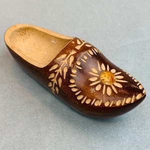 Vintage wooden clog shoe Little hand carved souvenir Baltic folk art shoe collectible