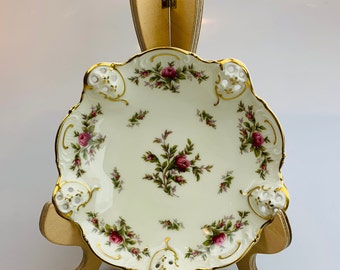 Rosenthal Group Classic Rose Dish Moss Rose Pattern Gold Trim Moss
