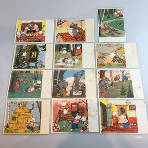 Vintage seltenes Set von 12 Postkarten Drei kleine Schweinchen Buchillustrationenpostkarten von K. Rotov 1969 Buchkunst vintage Postkarten der Sowjetunion