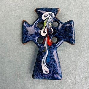 Vintage Celtic style cross shaped metal enamel brooch Celtic cross pin Cross style jewelry