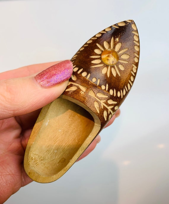 Vintage Wooden Clog Shoe Little Hand Carved Souvenir Baltic Folk