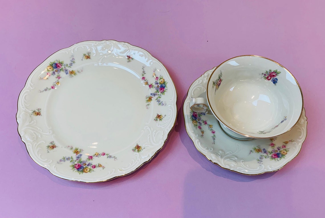 Vintage KPM AD 1831 Porcelain Tea Trio KPM Friederike Set of 3 Includes