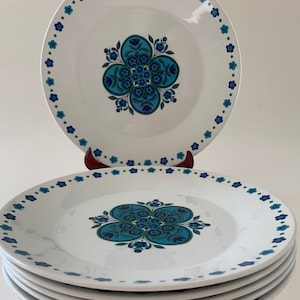 Vintage Impact J&G Meakin Studio set of six dinner plates Blue floral plates English retro ironstone 1960s