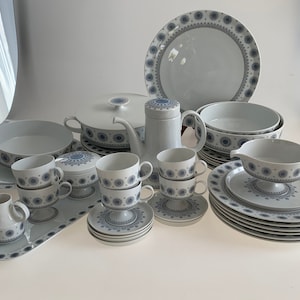 Vintage Rosenthal Tapio Wirkkala Studio line Germany White & Blue Composition Design Winter porcelain Dinner and Tea service  for 6 person