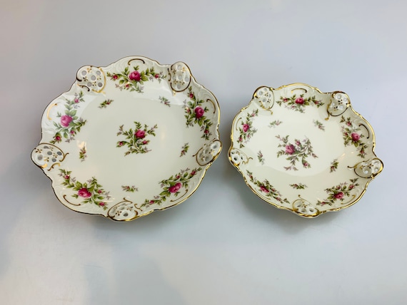 Rosenthal Group Classic Rose Dish Moss Rose Pattern Gold Trim Moss