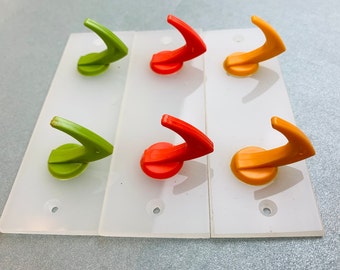 Vintage set of 3 plastic wall hooks bars Colored plastic hangers Children room wall hanger Towel holder Colored hooks