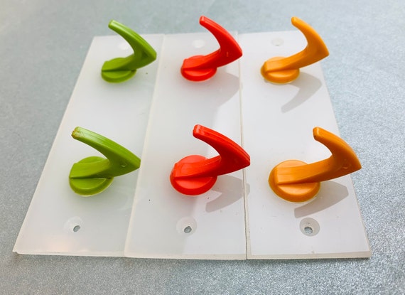 Vintage Set of 3 Plastic Wall Hooks Bars Colored Plastic Hangers