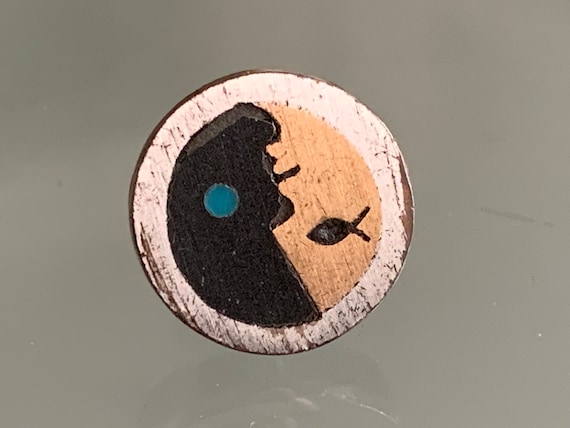 Vintage 1950s TONO Taxco Mexico “face-to-face” Pin Handmade